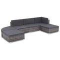 Set of 6 Poly Rattan Patio Sectional Corner Sofa with 2 Ottoman and Soft Cushions Gray T4640