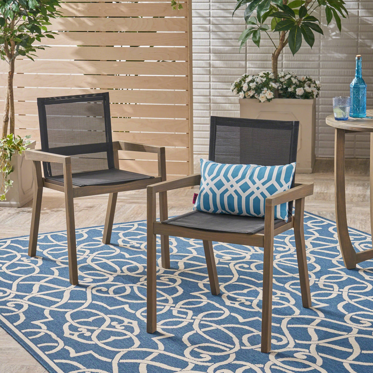 Acacia Wood and Mesh Dining Chairs (Set of 2) T378064