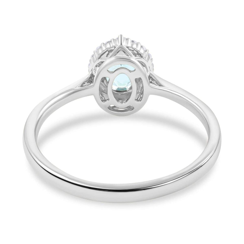 Oval Blue Aquamarine White Diamond 18K White Gold Halo Ring Size 7 Ct 0.85 G-H Color Si1 Clarity J66234