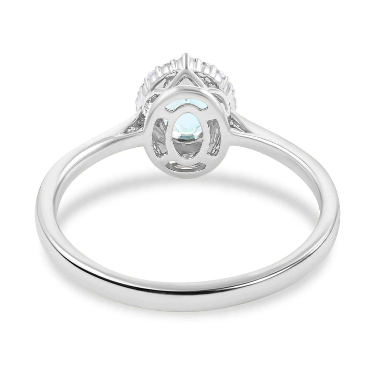 Oval Blue Aquamarine White Diamond 18K White Gold Halo Ring Size 7 Ct 0.85 G-H Color Si1 Clarity J66234