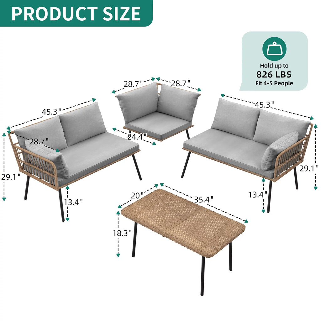 L-Shaped All-Weather Wicker Patio Sofa with Cushions G4364