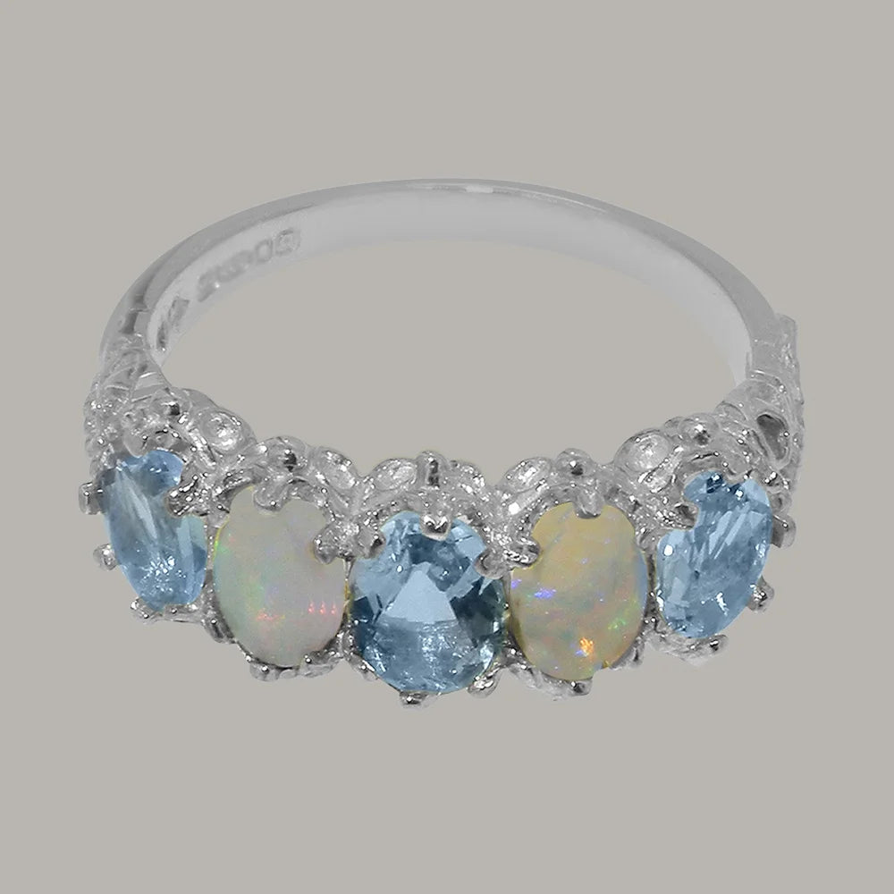 18k White Gold Natural Aquamarine & Opal Eternity Ring G610873