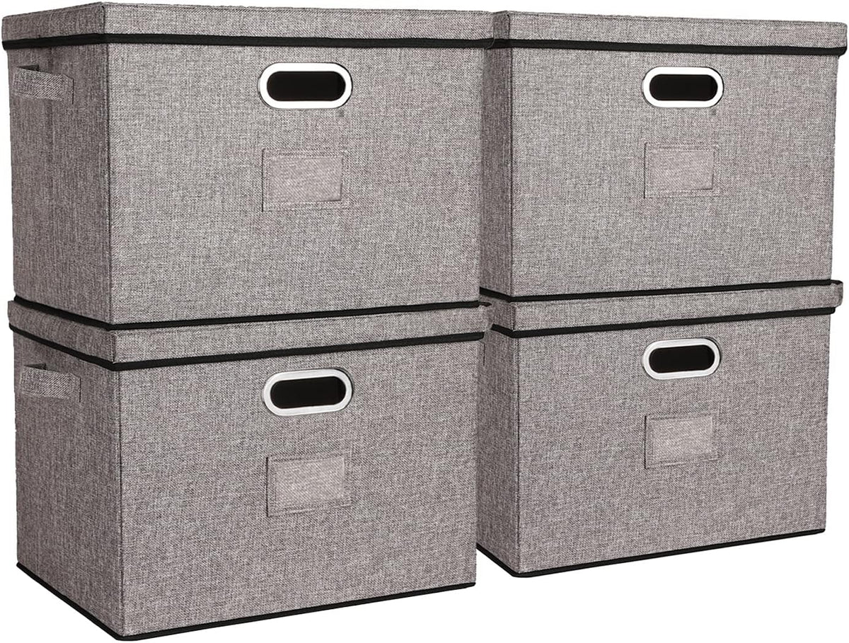 Foldable Storage Bins with Lids and Metal Handle, 4-Pack S984