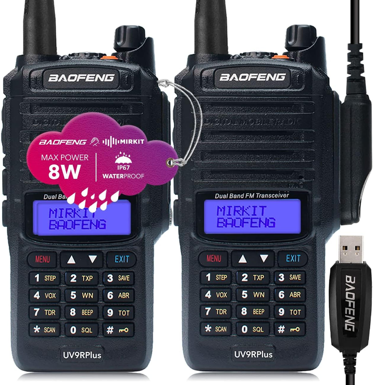 2 Way Radio with USB Programming Cable, 2200mAh Battery, Mic & Earpiece, Pack of 2 N789