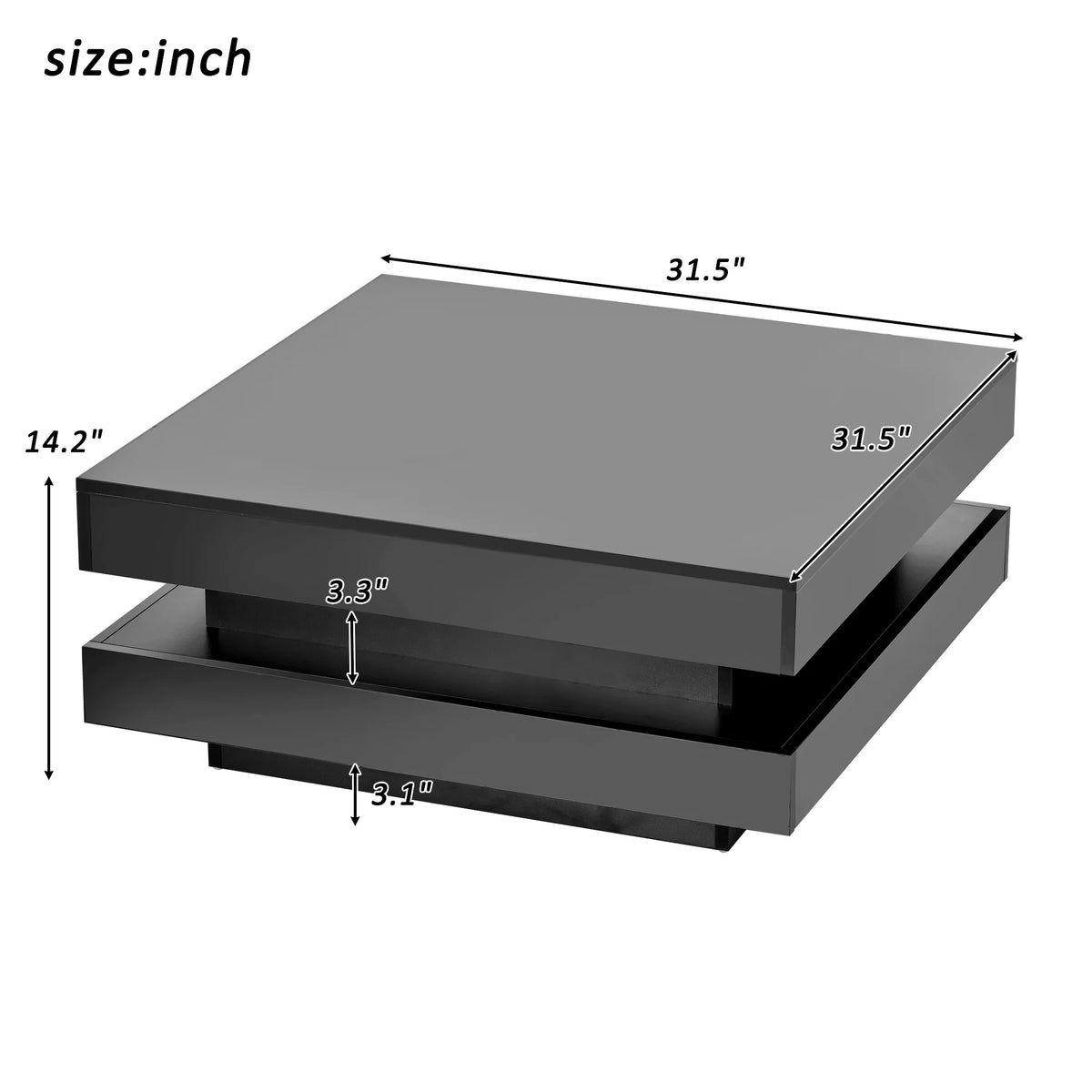 High Gloss 2-Tier Square Coffee Table with LED Lights U232