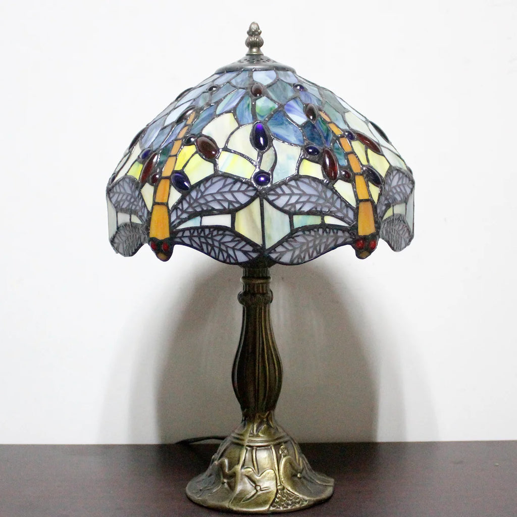 Sea Blue Yellow Stained Glass Dragonfly Style Table Lamp A46784