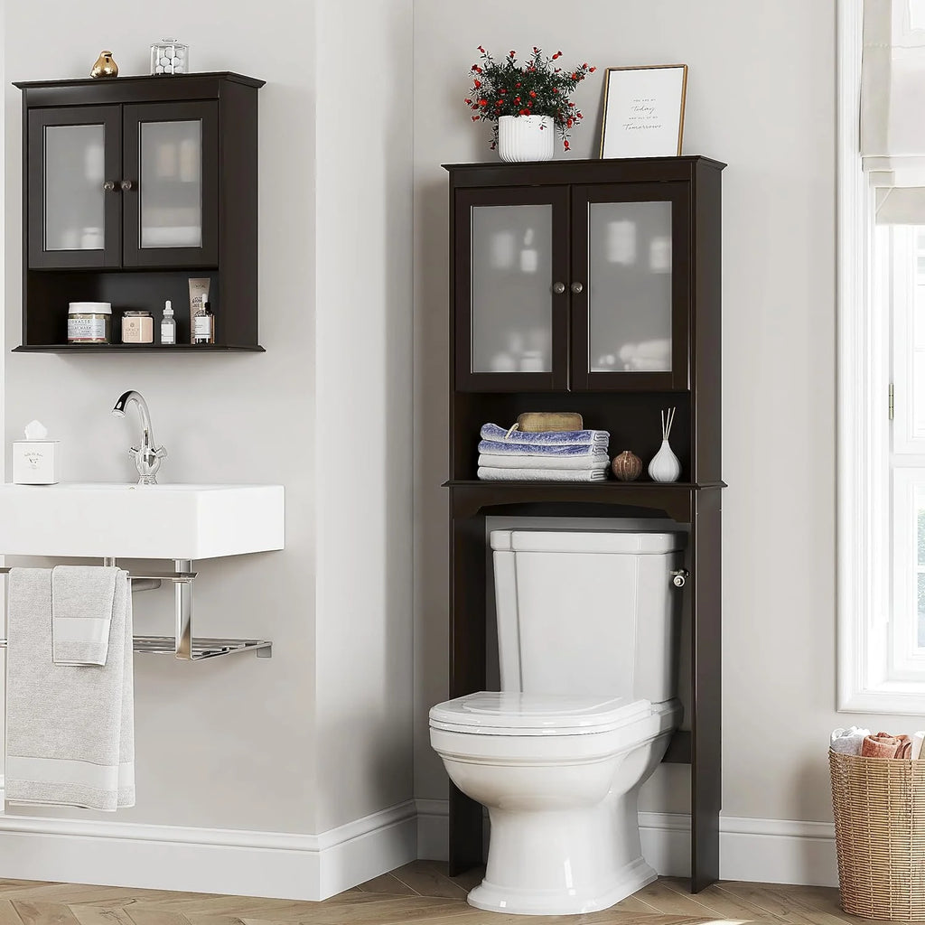Over The Toilet Storage Cabinet with Glass Doors T7784