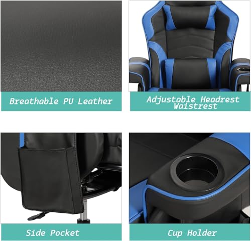Reclining Gaming Chair with Footrest and Massage W9603