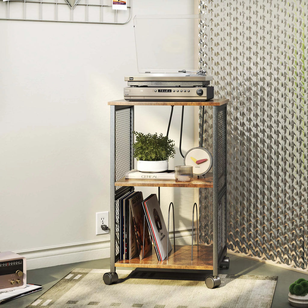 3-Tier Vinyl Record Storage Table with Divider D493