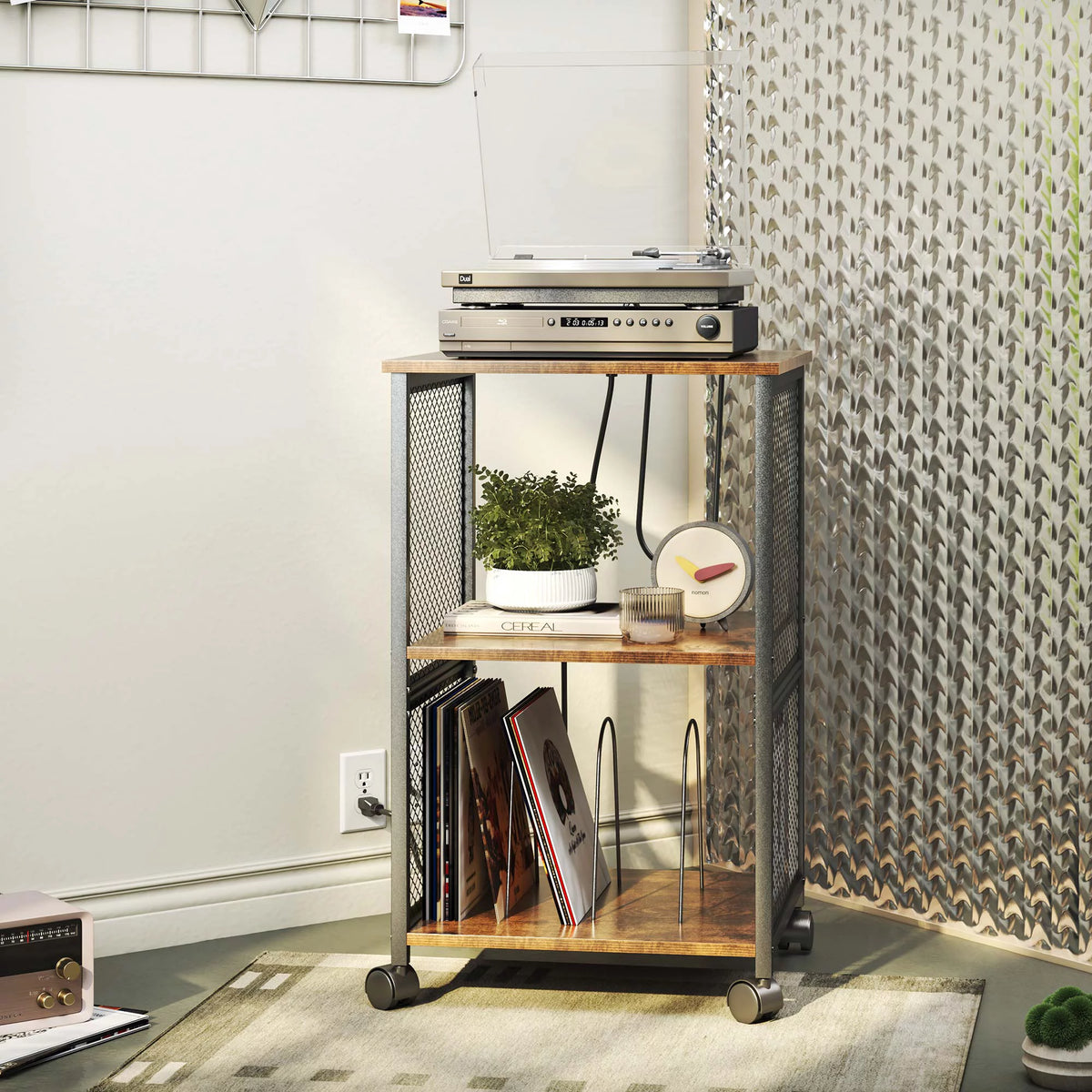 3-Tier Vinyl Record Storage Table with Divider D493