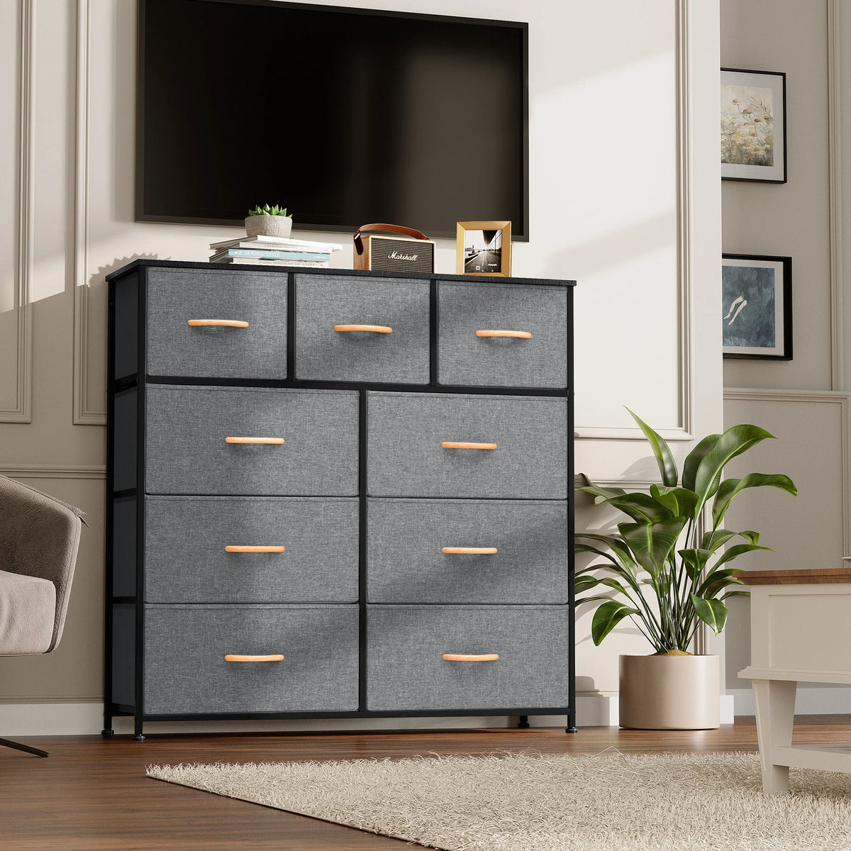 Gray 9 Drawer Dresser Storage Tower E9094