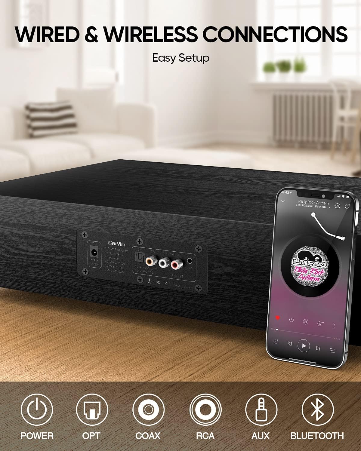 2.1 CH Sound Bar with Built-in Subwoofer and Bluetooth E8553