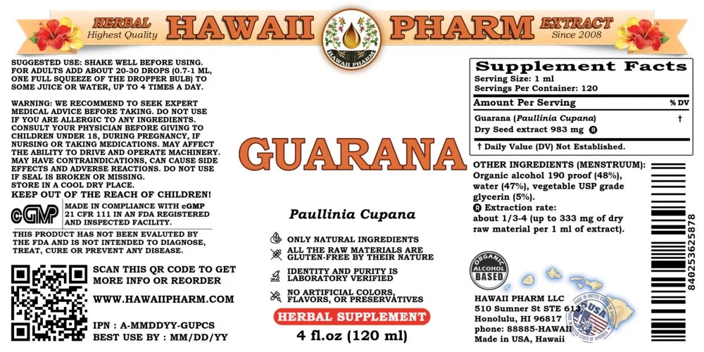 Guarana Dry Seed Liquid Extract 4 Fl.Oz J631016