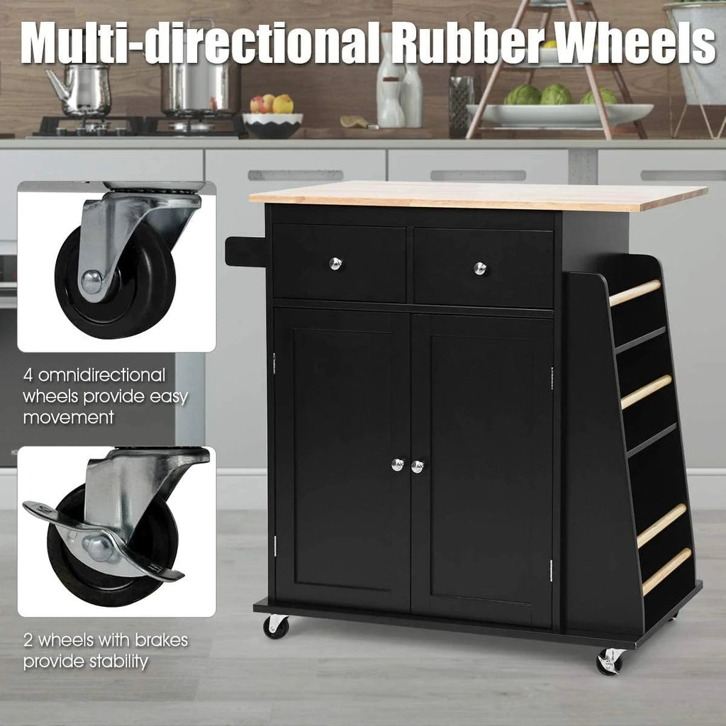 Black Wooden Kitchen Utility Cart with 2 Drawers B805