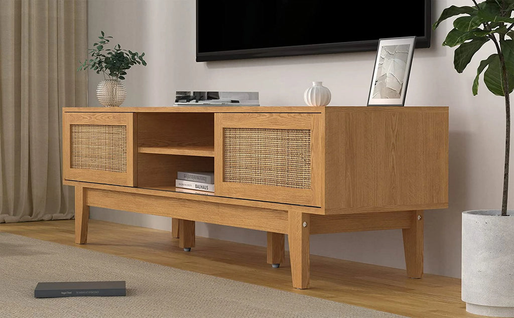 TV Stand with Rattan Sliding Doors for TVs up to 65 Inches M769