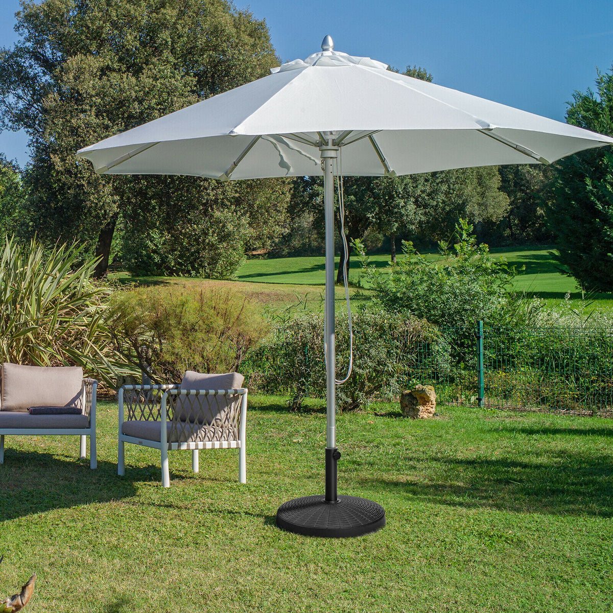 49lbs Round Resin Umbrella Base with Rattan Design V4555
