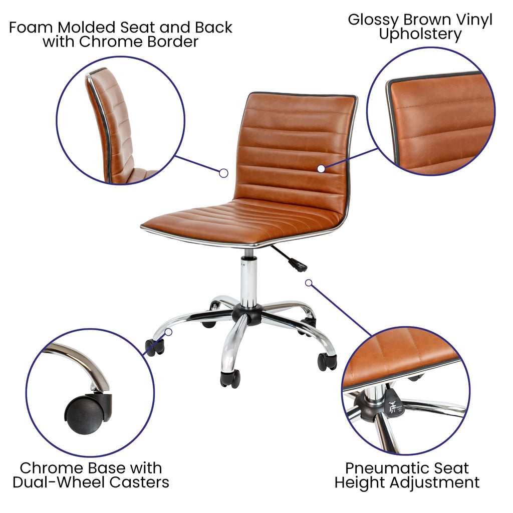 Brown Ribbed Swivel Task Office Chair L695