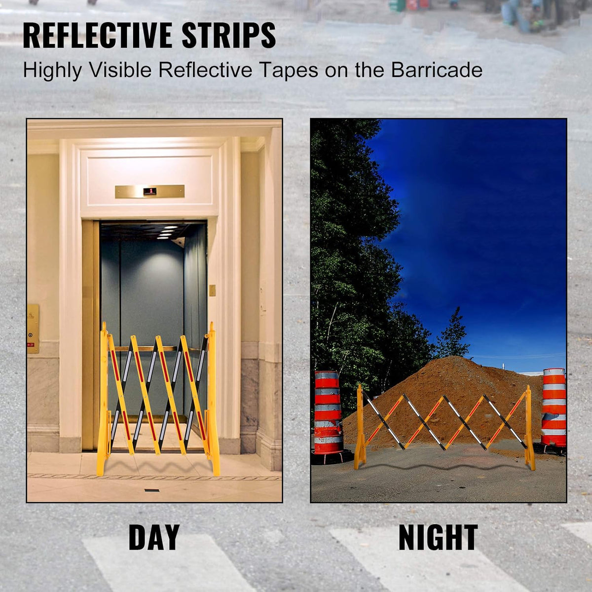 Yellow Plastic Traffic Barricade with Reflectors, 8.3ft Width, 38” Height, Pack of 2 Z14396