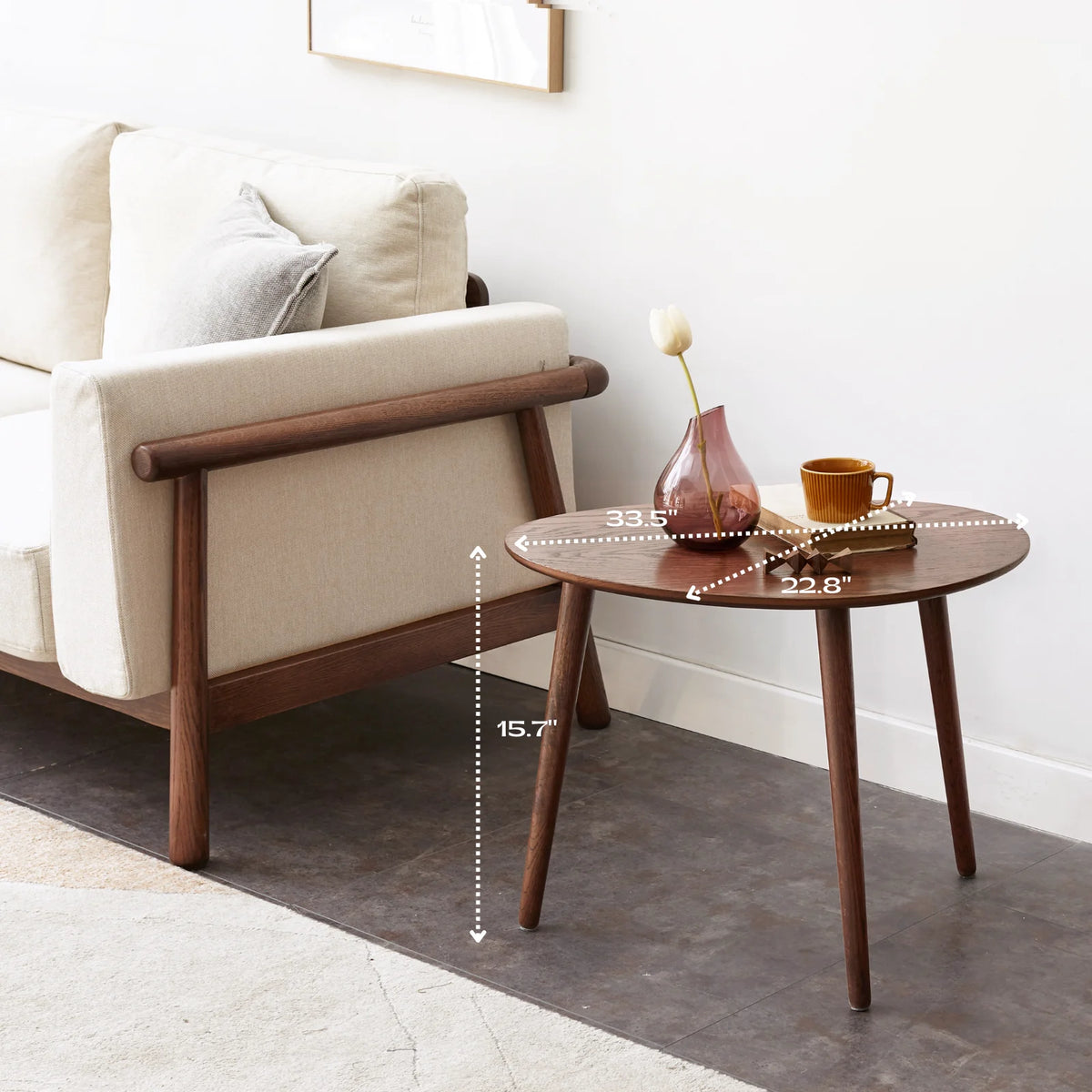 Solid Oak Wood Coffee Table with Pebble Shape, Natural Walnut Wooden Table W459515