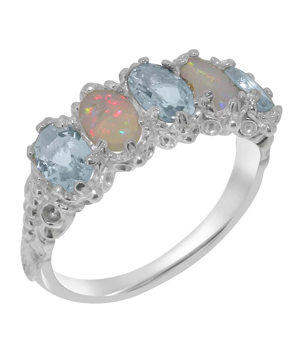18k White Gold Natural Aquamarine & Opal Eternity Ring G610873