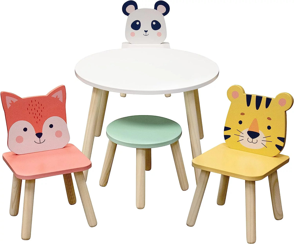 Kids Animal Table & Chair Set with 3 Toddler Seats & Adult Stool A597598