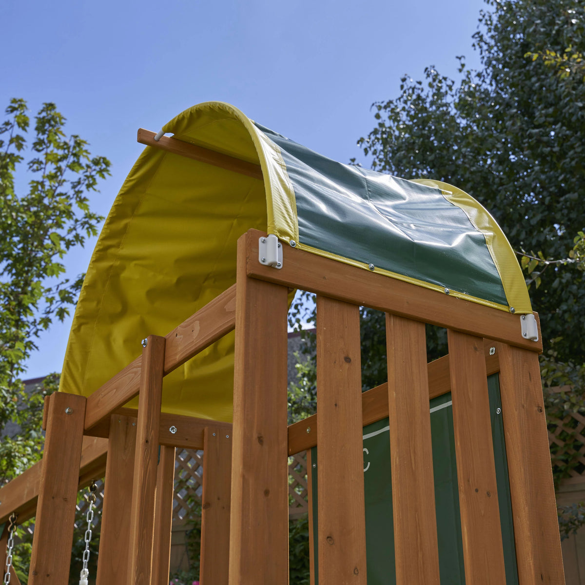 Wooden Outdoor Swing Set with Slide and Rock Wall I422892