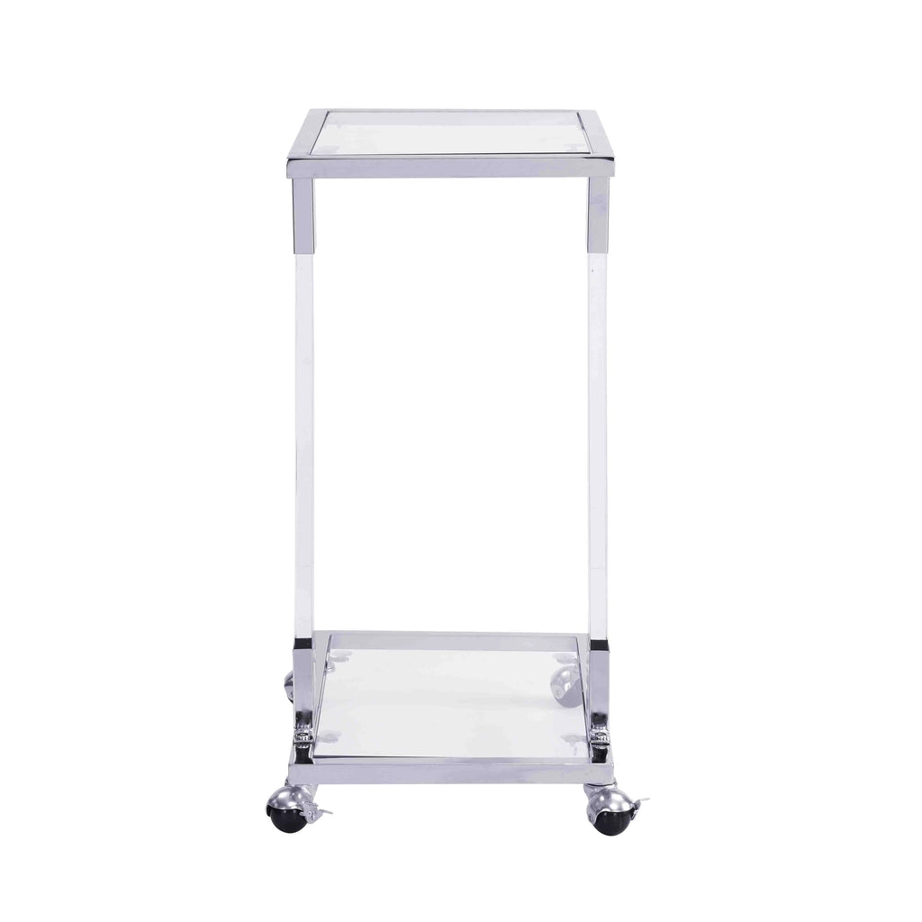 Chrome Glass C Shape Square Side Table with Metal Base X230