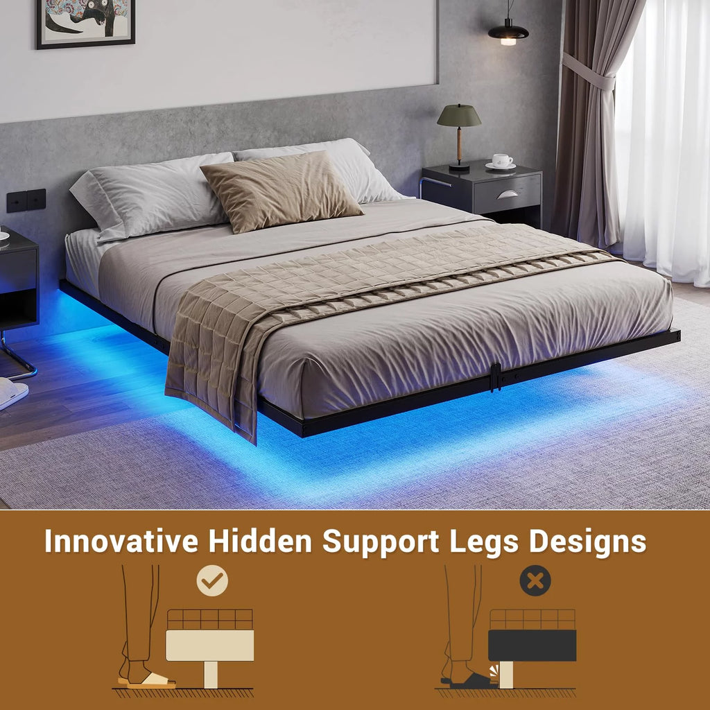 Queen Size Black Metal Platform Bed Frame with LED Lights Z390628