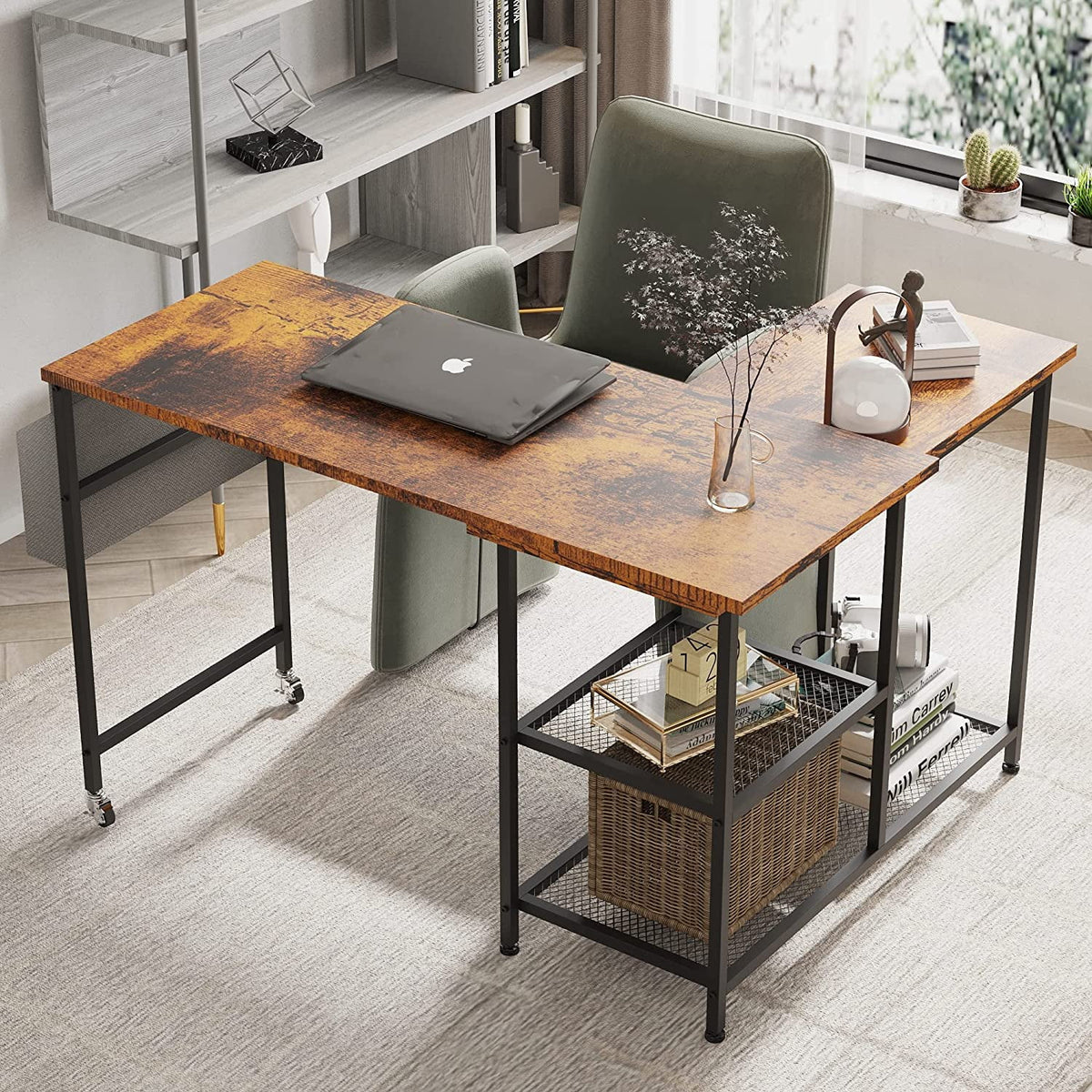 L-Shaped Corner Computer Desk 67 Inch with Shelves Y5595