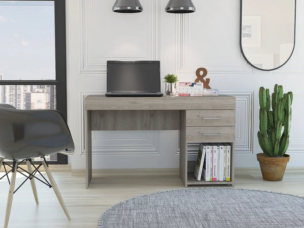 Light Gray Two Drawer Computer Desk with Lower Shelf S482