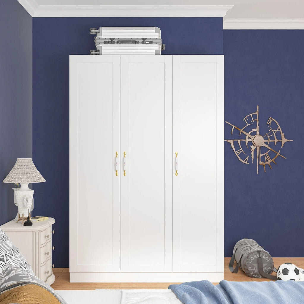 White 3 Door Wardrobe Closet with Shelves X93118