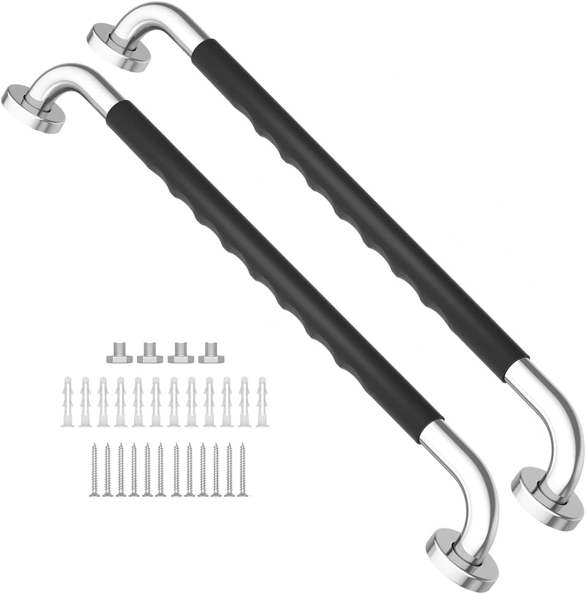 2 Pack 16 Inch Black Stainless Steel Bath Grab Bar with Anti Slip Rubber Grip A700344
