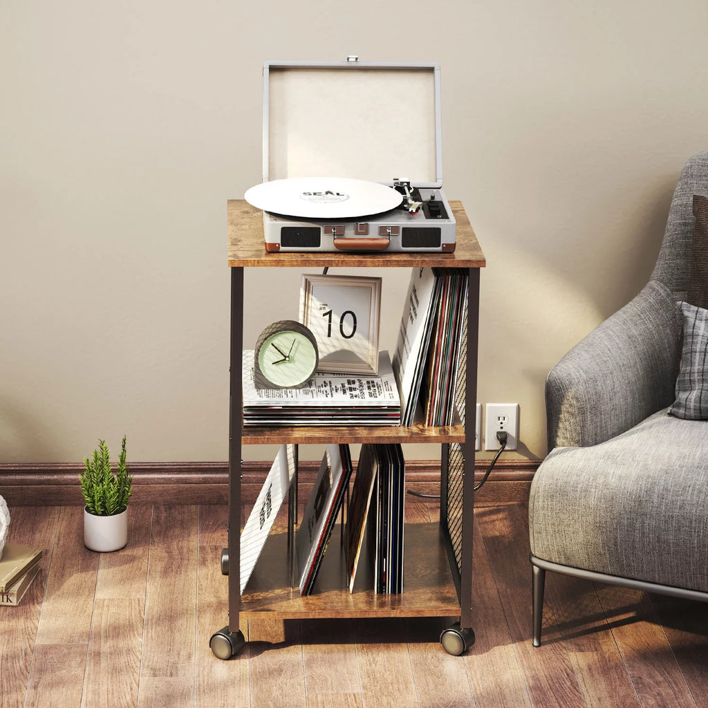3-Tier Vinyl Record Storage Table with Divider D493