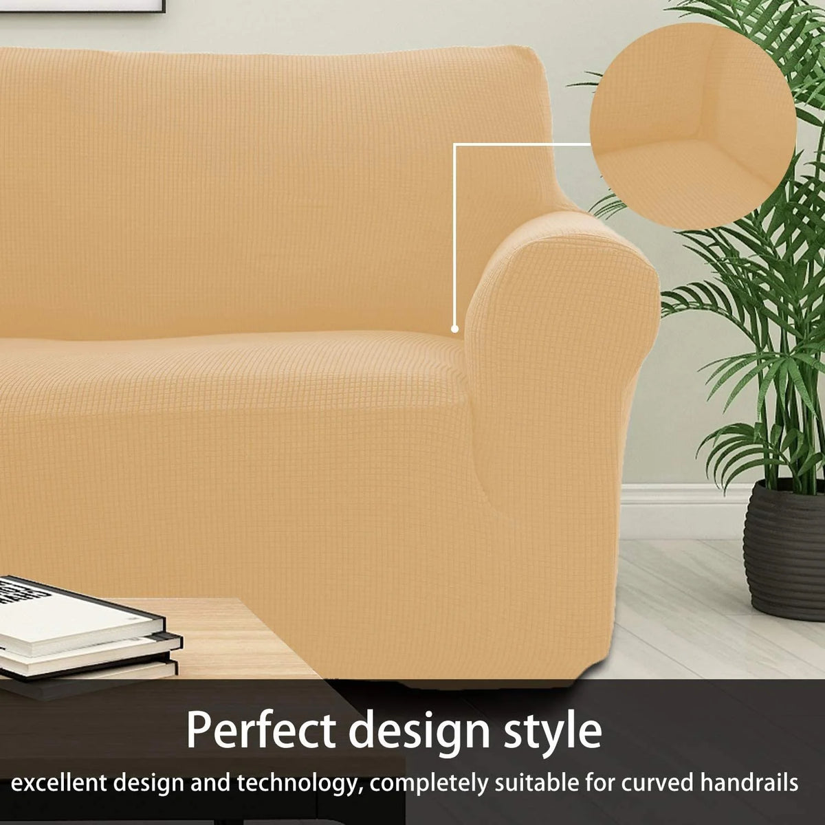 Beige/Cream 2-Piece Brushed Polyester Spandex SlipCover Set for Sofa Loveseat Couch W74116