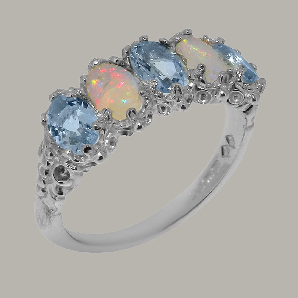18k White Gold Natural Aquamarine & Opal Eternity Ring G610873
