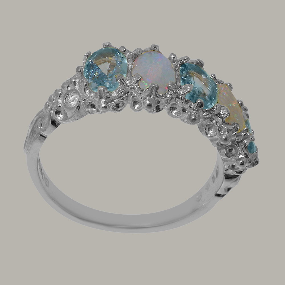 18k White Gold Natural Aquamarine & Opal Eternity Ring G610873