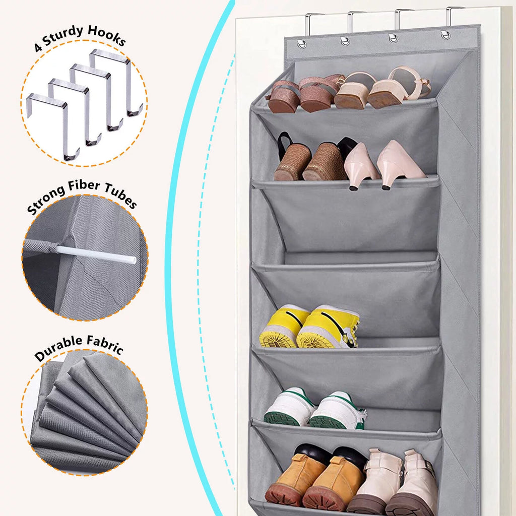 Over the Door Shoe Organizer with 6 Deep Pockets Grey K9014