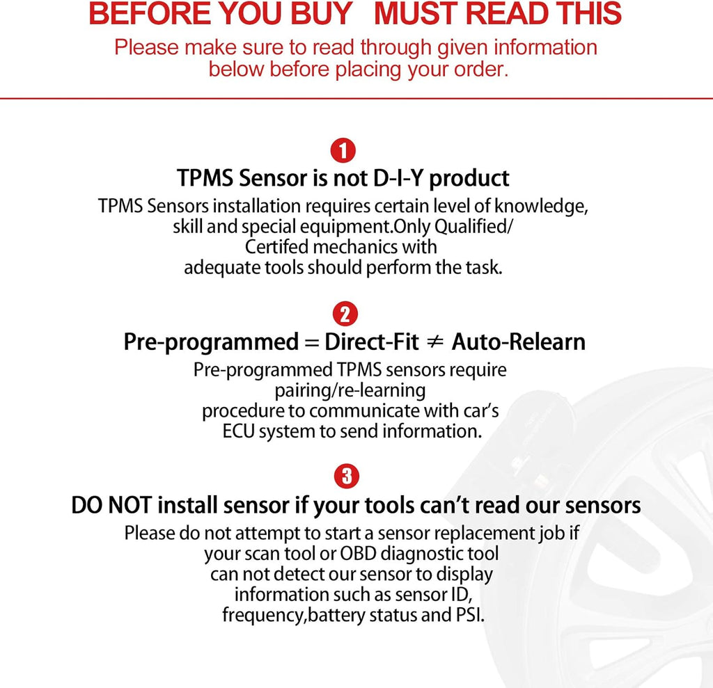 TPMS Sensor 315Mhz Programmed Tire Pressure Sensor Pack of 2 E297731