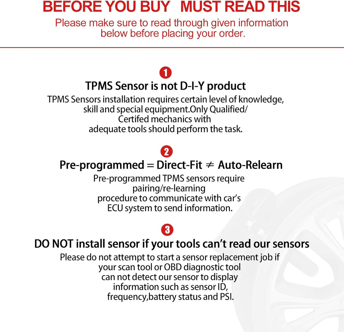 TPMS Sensor 315Mhz Programmed Tire Pressure Sensor Pack of 2 E297731
