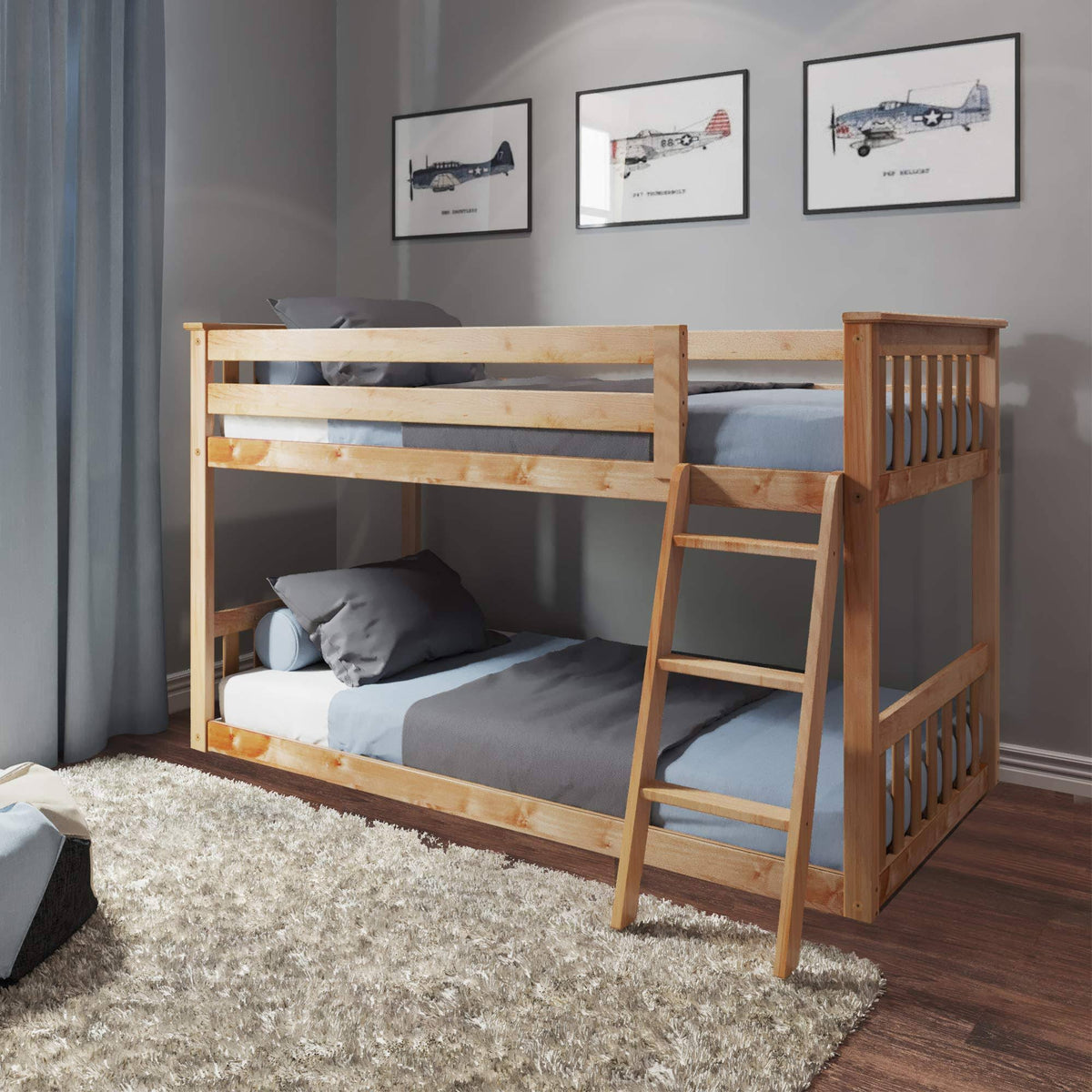 Twin Over Twin Low Bunk Bed, Natural I290043