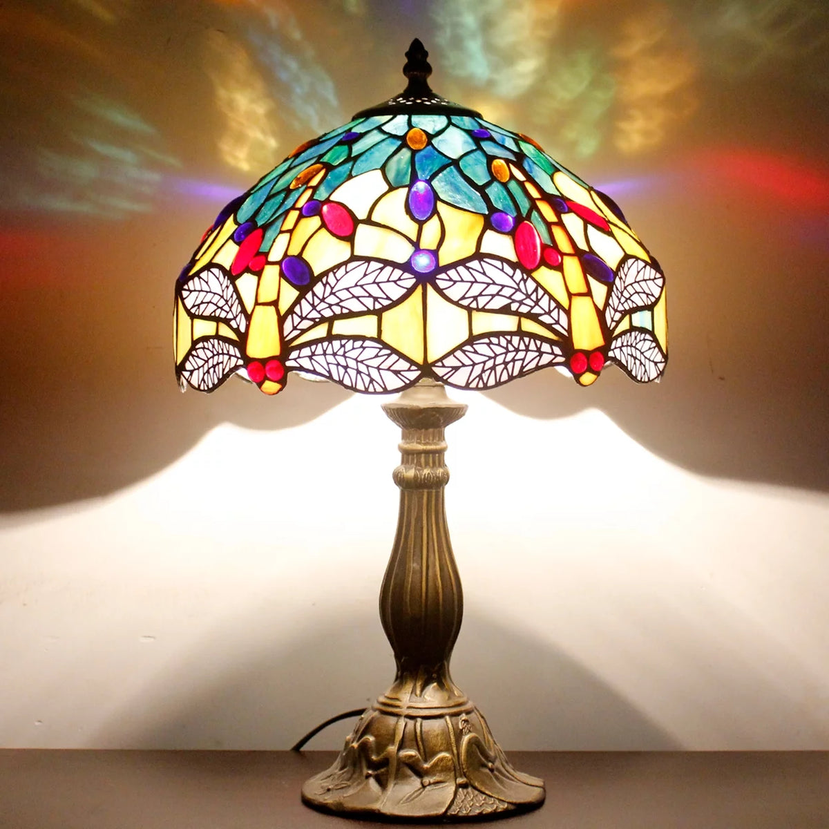 Sea Blue Yellow Stained Glass Dragonfly Style Table Lamp A46784