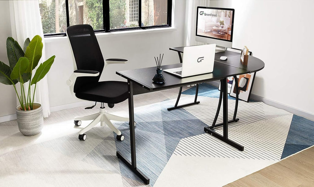 L Shaped Desk and File Cabinet with Open Storage Shelf I369