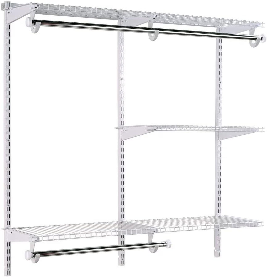 White Wire Shelving Kit with Expandable Shelving and Telescoping Rods A98552