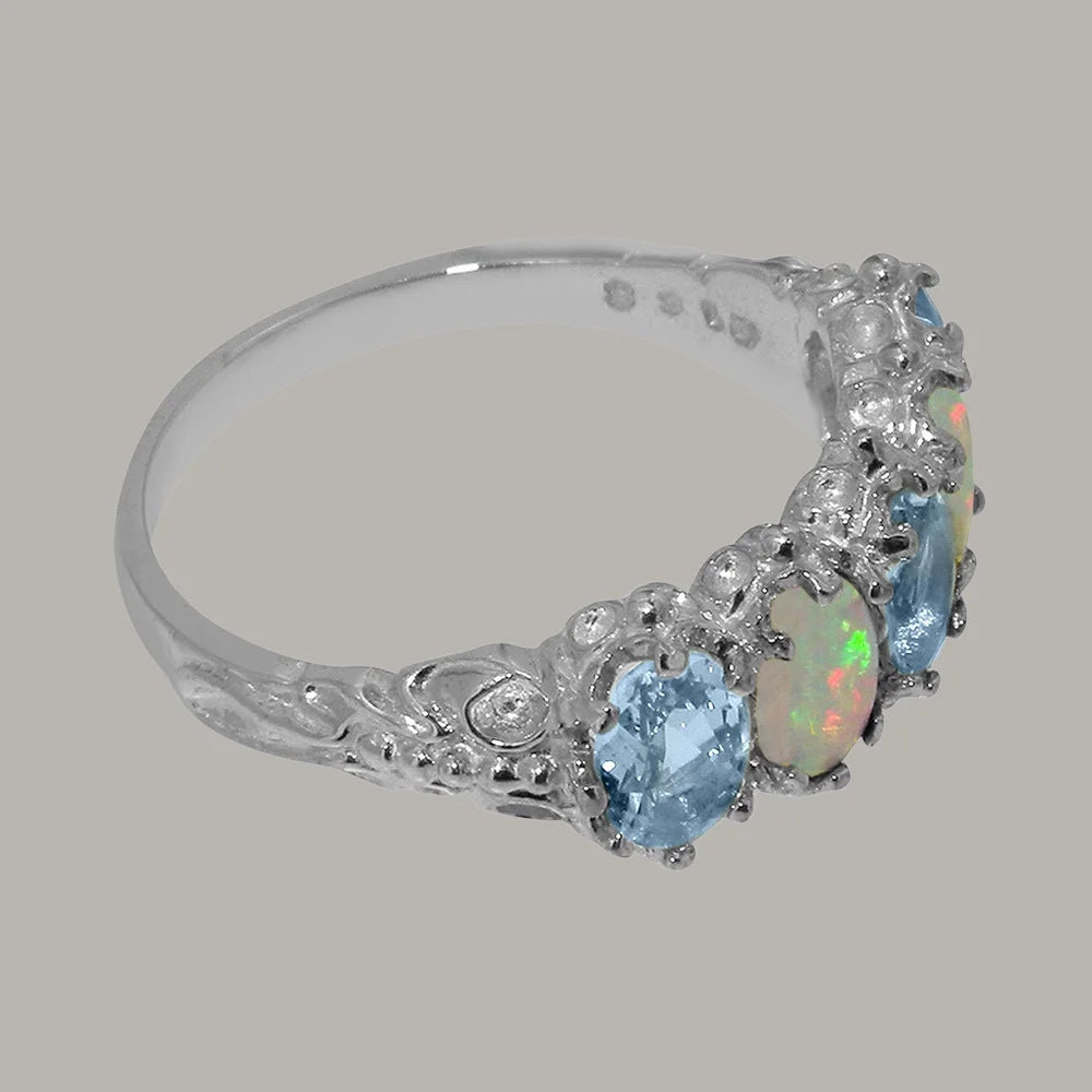 18k White Gold Natural Aquamarine & Opal Eternity Ring G610873