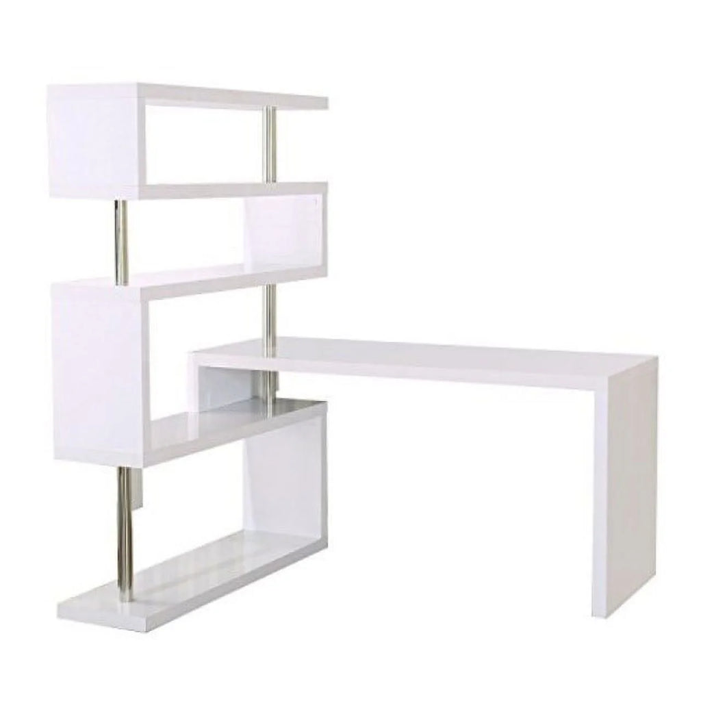 White 4 Tier L-Shaped Computer Desk with Shelves D8088