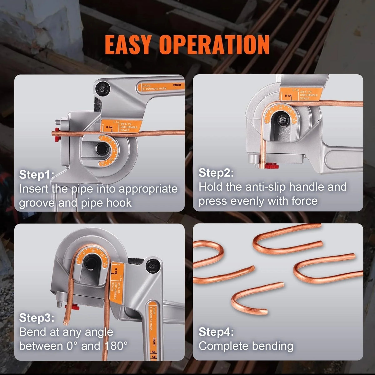 3 in 1 Lever Pipe Tube Bender for 1/4", 3/8", 1/2" O.D. 0-180° Bending Z1604