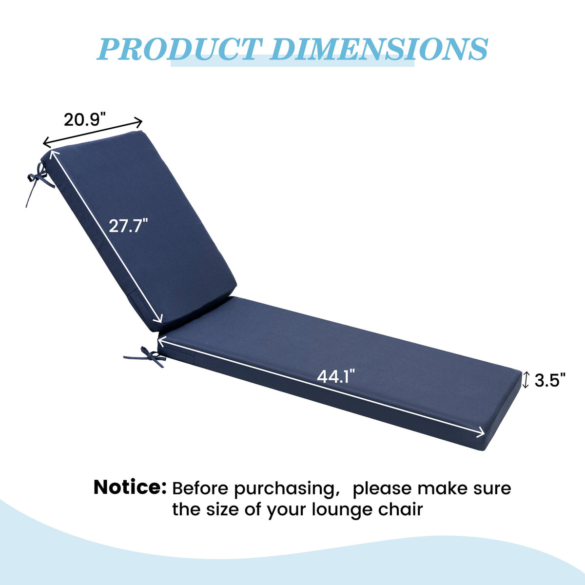 2 Pack Navy Blue Outdoor Chaise Lounge Cushion D428