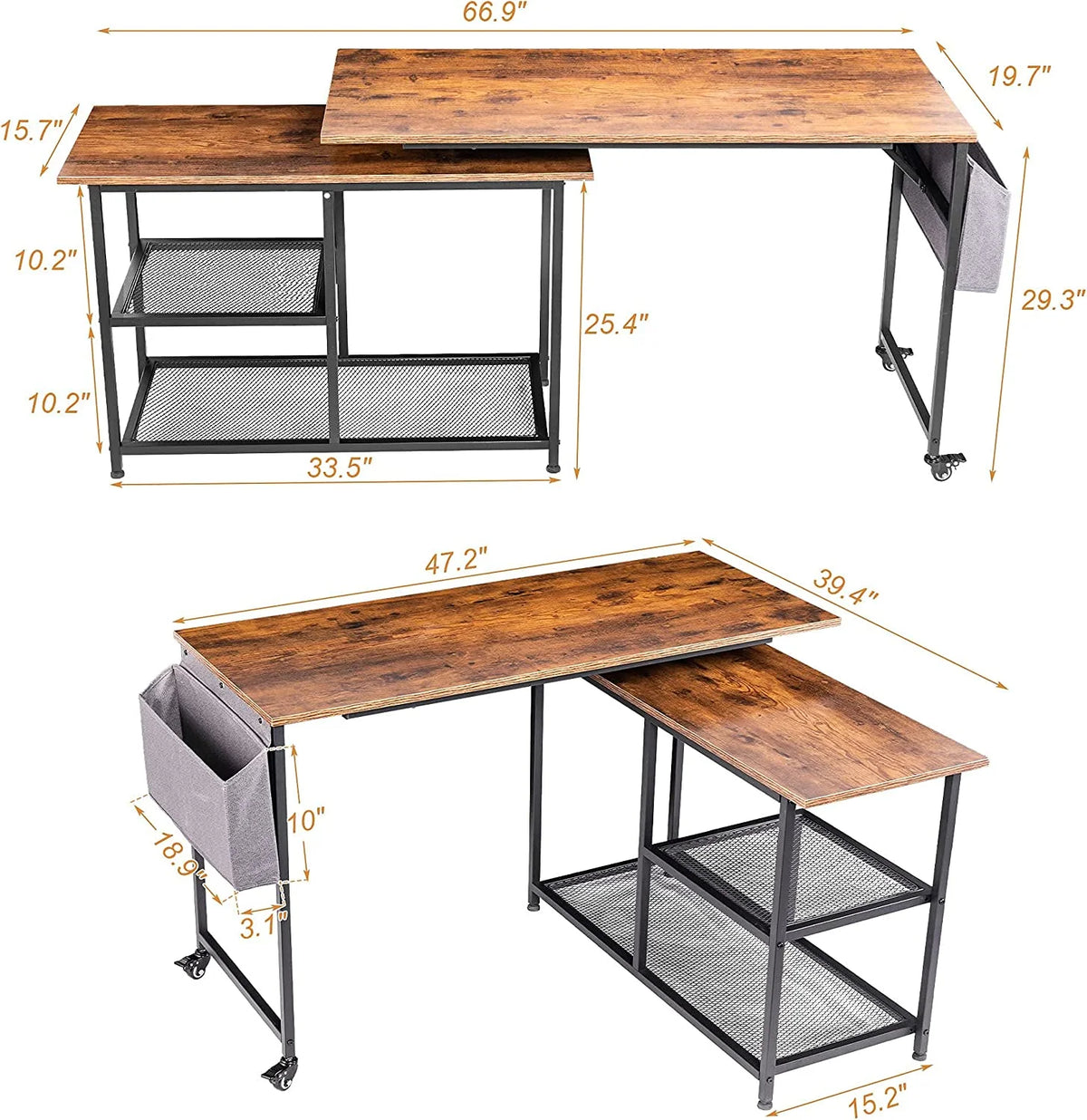 L-Shaped Corner Computer Desk 67 Inch with Shelves Y5595
