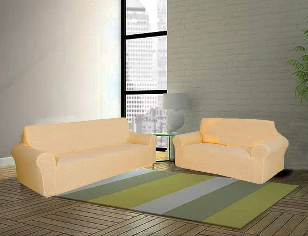Beige/Cream 2-Piece Brushed Polyester Spandex SlipCover Set for Sofa Loveseat Couch W74116