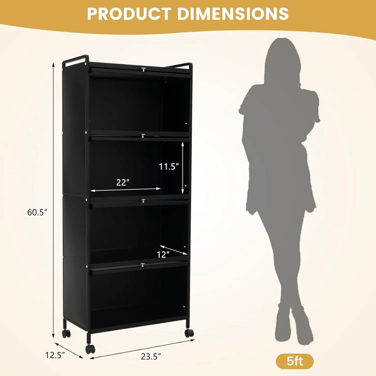 5-Tier Freestanding Kitchen Cabinet with 4 Rolling Casters R15972